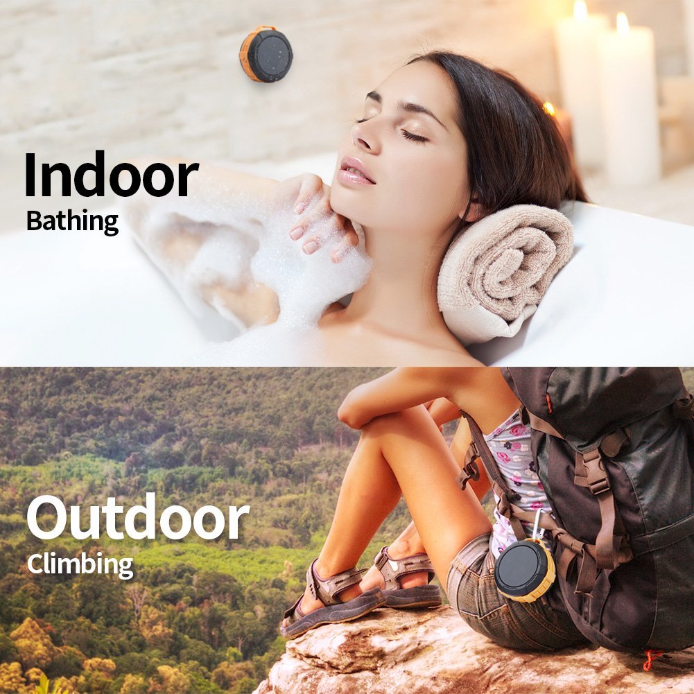 Bluetooth Shower Speaker Hcman Wireless Stereo Outdoor Waterproof Portable Speaker with Micro SD Card Slot,Built-In Mic,5W Driver, Suction Cup,Hands-Free Speakerphone