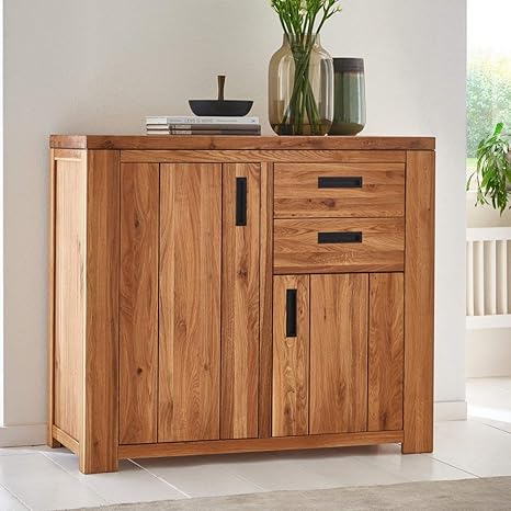 Massive Kommode Wildeiche teilmassiv 108x100x42cm Anrichte Holz Natur & Schubkästen geölte Oberfläche 2 gedämpfte Türen monti