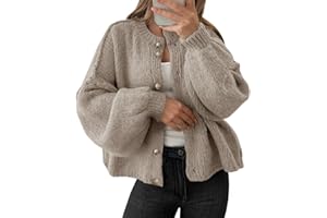 Saodimallsu Womens Oversized Cardigans Button Up Long Lantern Sleeve Chunky Knit Casual Soft Fall Sweater Coats