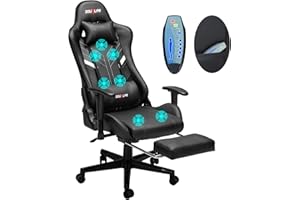 DOUXLIFE Massage Gaming Chair 7-Point, Office Chair with Footrest and Lumbar Support, Adjustable Seat Height Ergonomic, Thickened and Widened Cushions Backrest, 175° Reclining Max, Black