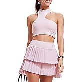 Tennis Skirt Sets for Women Half High Collar Irregular Bra Double Ruffle Golf Skirt Set Women 2 Piece Outfits