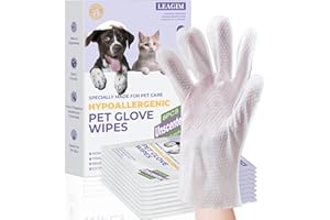 LEAGIM Pet Cleaning Glove Bathing Wipes for Dogs and Cats, Deodorizing No-Rinse Grooming Wipes for Paws, Body, and Butt, Perfect for Pet Dry Cleaning, Daily Care and Travel, Hypoallergenic, Unscented, 8 Pcs