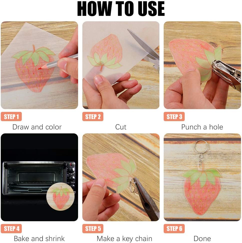 Tony-p 150 Pieces Heat Shrink Plastic Sheet Kit, 20 PCS Shrinky Art Paper with 130 PCS Keychains Accessories - Image 3