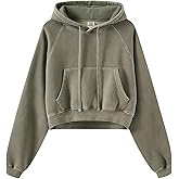 Gihuo Women's Cropped Hoodie Acid Wash Fleece Lined Oversized Short Pullover Sweatshirt