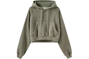 Gihuo Women's Cropped Hoodie Acid Wash Fleece Lined Oversized Short Pullover Sweatshirt