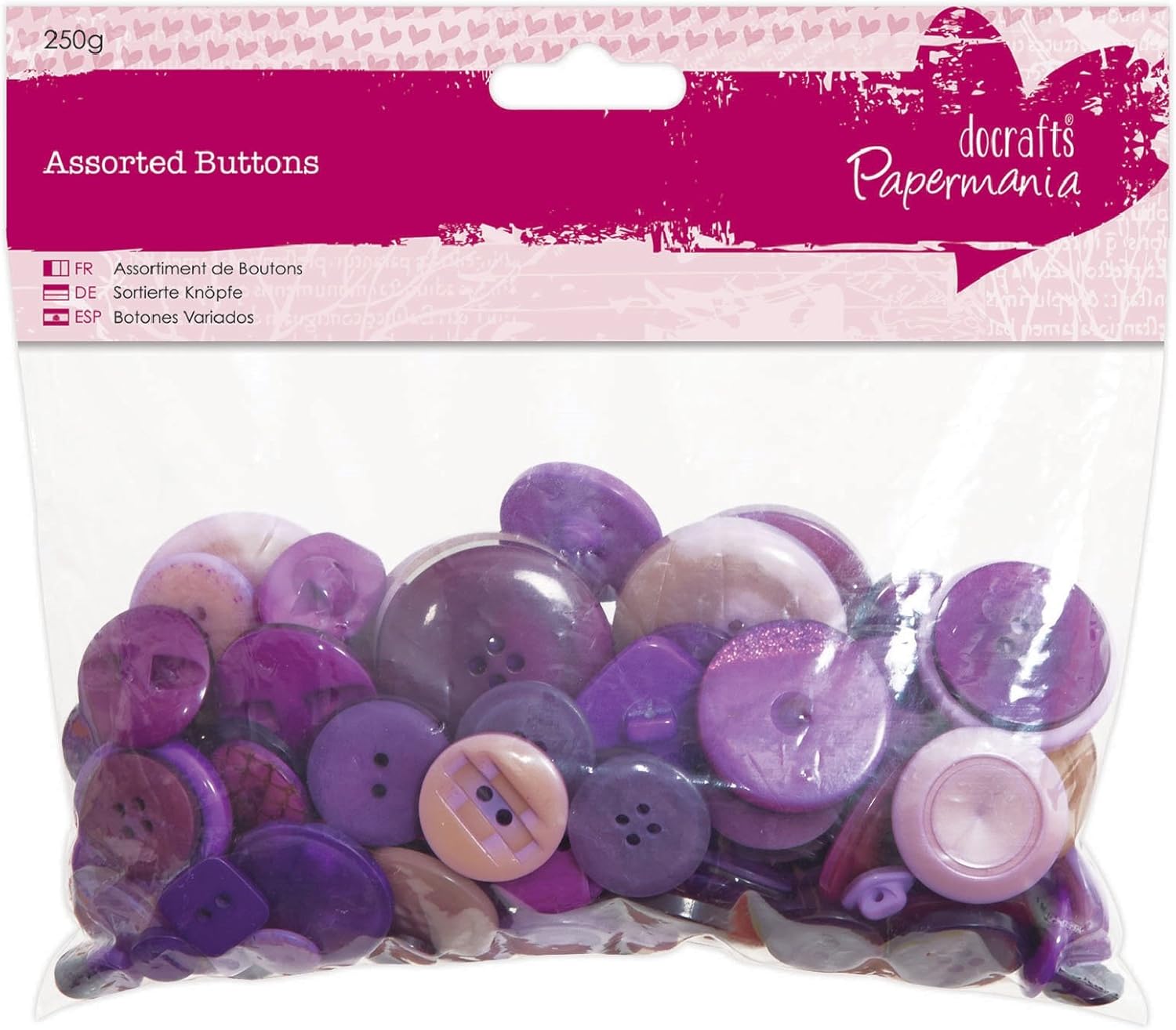 Papermania 250 g Assorted Buttons, Purple