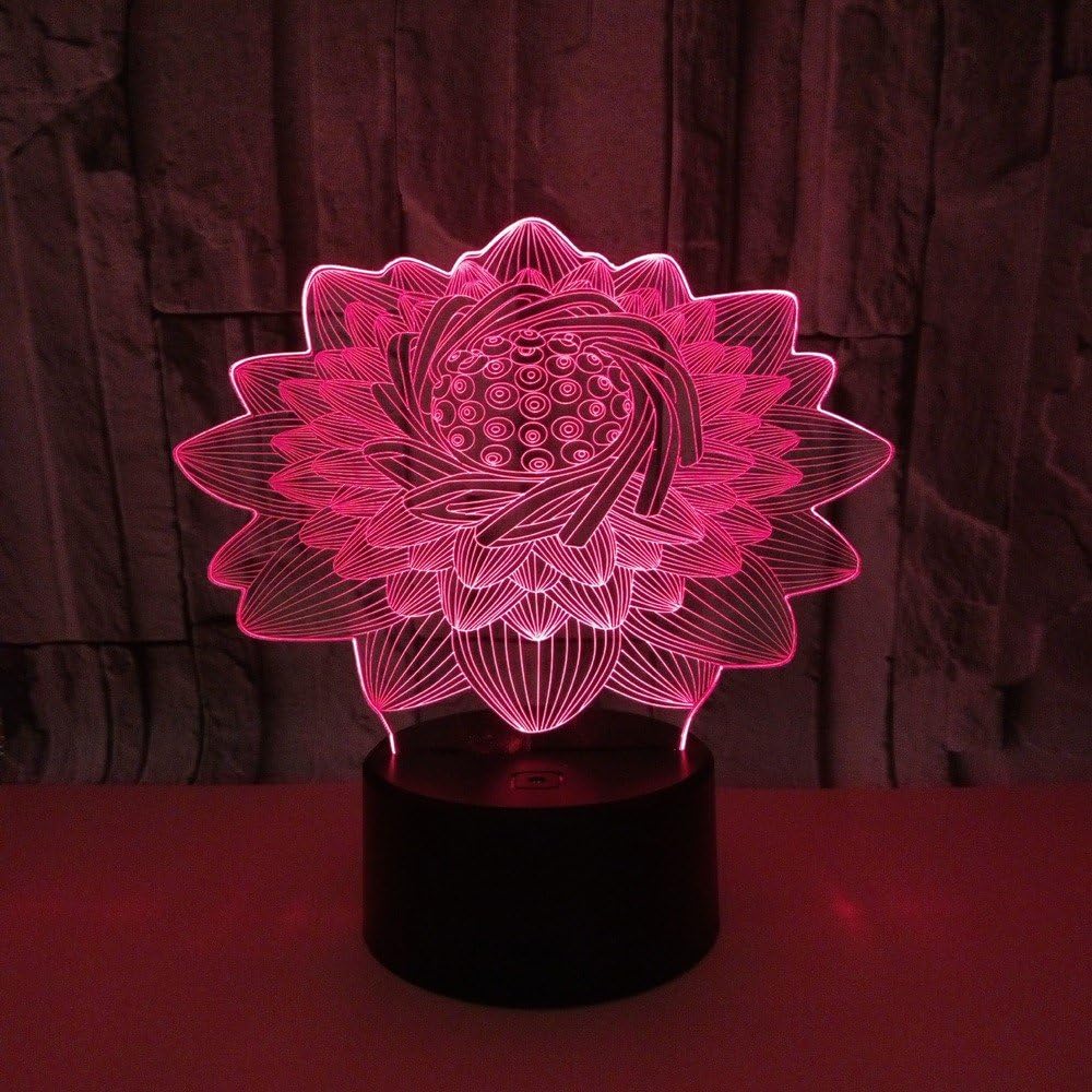 WHLXCQ Small Night Lights Lotus Flowers Colorful USB Touch Switches 3D Lights Optical Illusion Table Lamps Decoration Birthday Christmas Gifts Environmental Friendly Lamps.