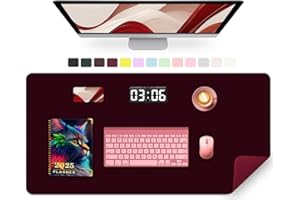 METEOROCK Large Desk Mat 35.4" x 17", PU Leather Desk Pad Protector, Non-Slip Large Mouse Pad for Desk, Waterproof Computer Desk Mat, Office Desk Pad for Keyboard Mouse, Desk Writing Mat (Burgundy)