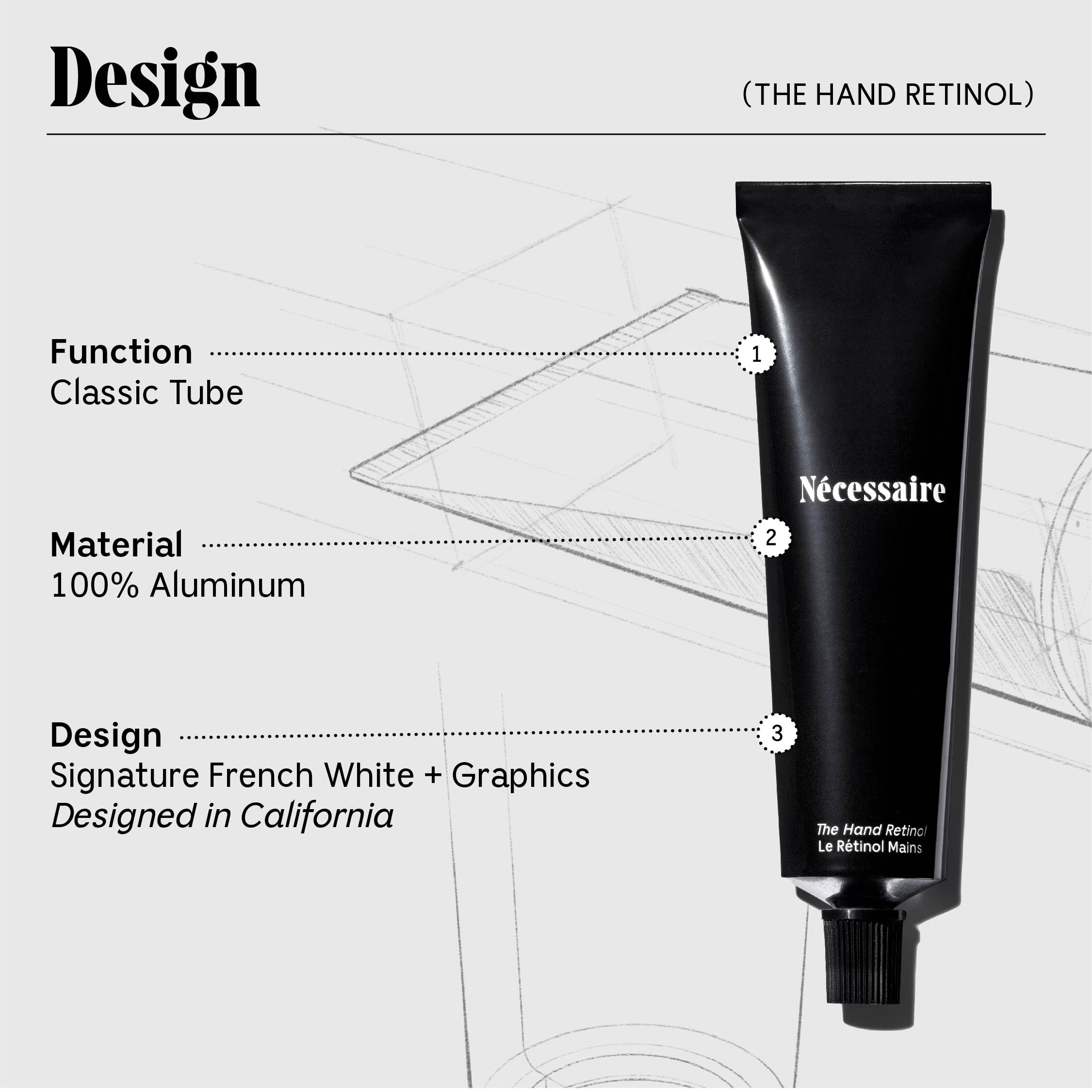Nécessaire The Hand Retinol. Anti-Age Repair Serum. For Crepiness, Wrinkles, Spots, Brittle Cuticles. 0.25% Pure Retinol. 5% AHA. Dermatologist-Tested. Hypoallergenic. Non-Comedogenic.
