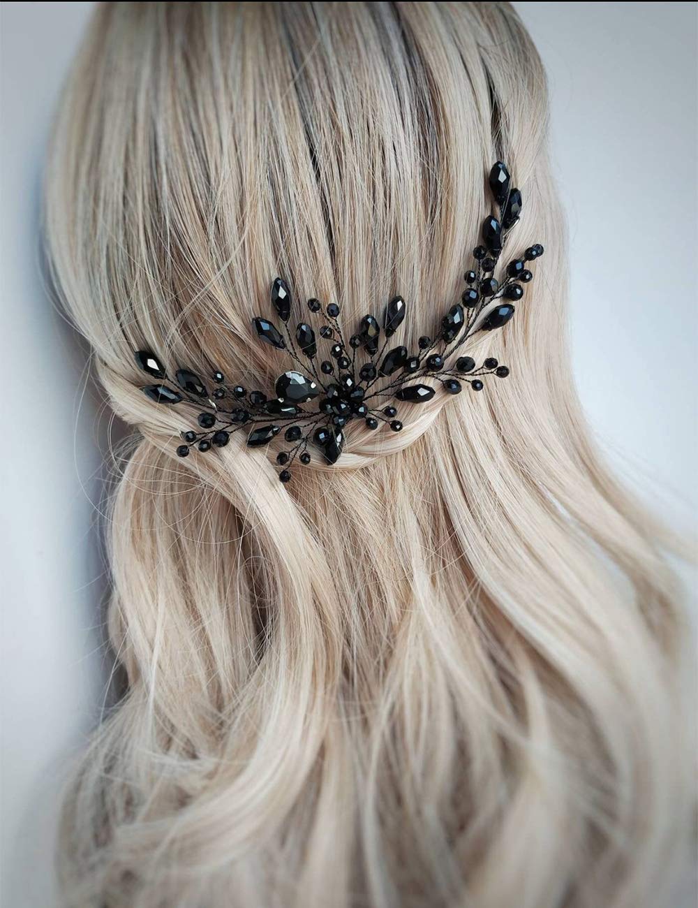 Anglacesmede Bridal Black Crystal Hair Pins Classical Wedding Back Comb Prom Party Festival Hair Accessories for Women and Girls