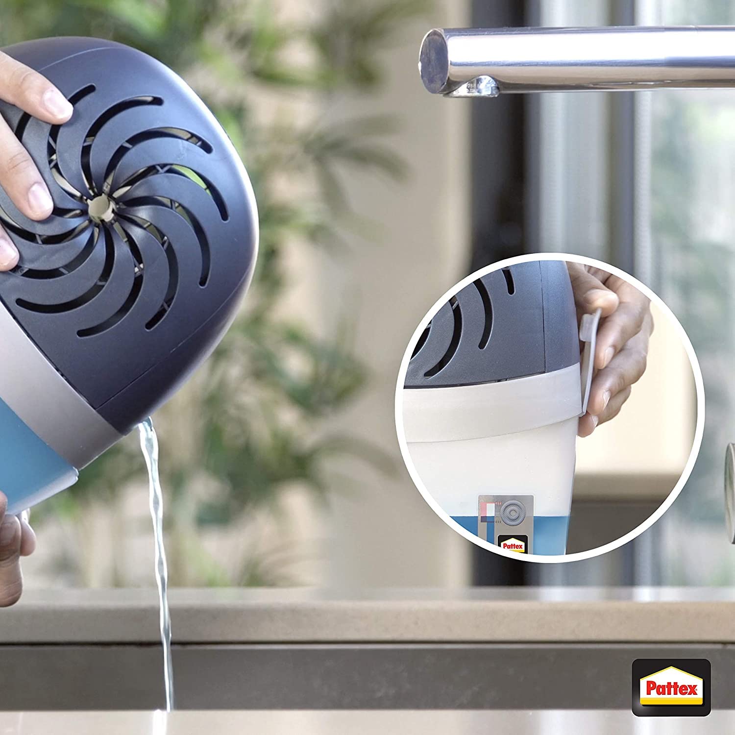 Pattex AERO 360º Luftentfeuchter, ultra-absorbierender Raumentfeuchter, hilft Kondenswasser, Schimmel- und Modergeruch zu vermeiden, nachfüllbarer Raumluftentfeuchter, 1 Gerät inkl. 1 Nachfülltab 450g 10