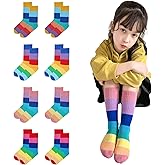 MINI PANDA 8 pairs crew socks for girls, Girls Rainbow Stripe cotton Socks