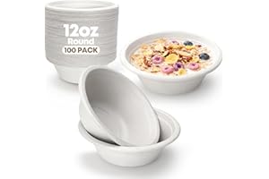 TaidMiao 12 oz Disposable Biodegradable Paper Bowls, Microwave Safe Sugarcane Fiber Bowls for Hot Soup Salads Fruit, Eco-Frie