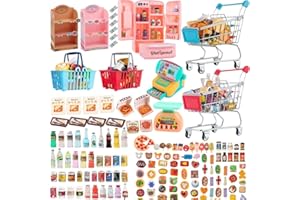 SIMAKARA 165Pcs Mini Toy Shopping Cart for Kids, Miniature Food Drink, Fill The Fridge Set, Grocery Store Play Set, Miniature Dollhouse Accessories Perfect for Ages 3+ Pretend Play and Role-Playing Games
