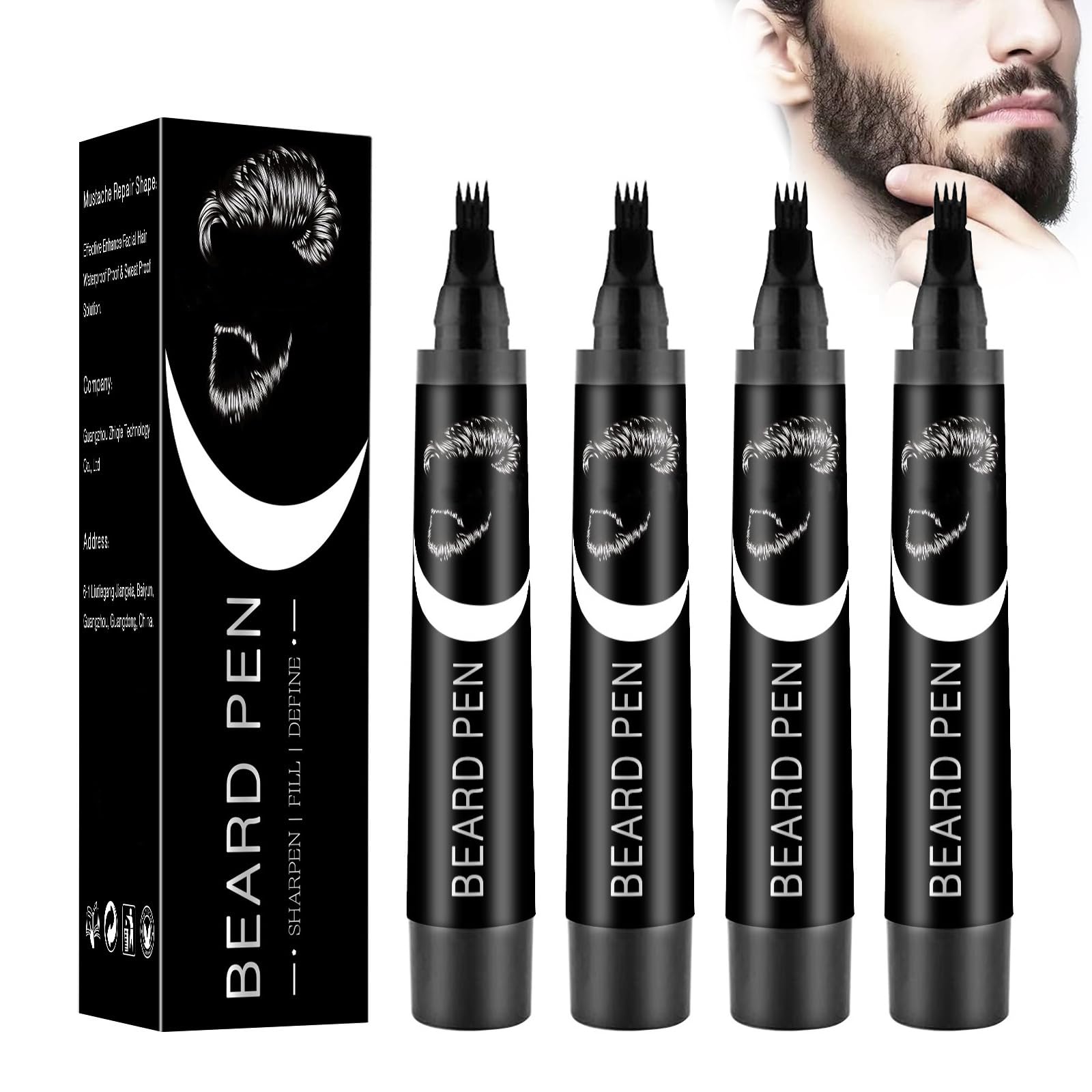 XdealCozyxc 4PCS Beard Pencil Filler for Men, Easy Waterproof Beard Pen (Black)