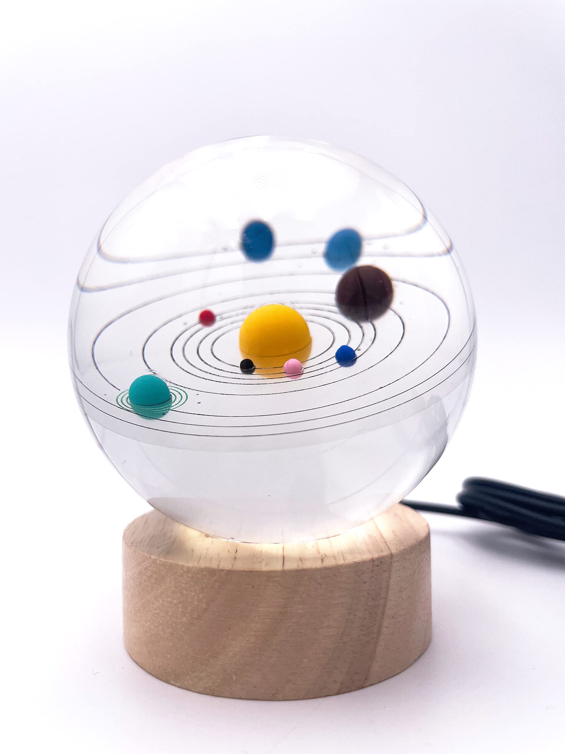 3D Solar System Coloured Large Crystal Ball Lamp with Base and USB LED Light - Gift Box Included