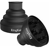 KingKam Collapsible Silicone Hair Diffuser, Fit 1.575-1.968 inch Nozzle | Dryer Attachment for Waves Curls Thick Hair, Reduce Frizz &amp; Enhance Curls, Portable for Travel &amp; Easy Storage, Black