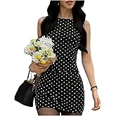 Verdusa Women's Polka Dots Ruched Tank Tops Elegant Bodycon Mini Dresses Concert Outfits