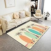 Erosebridal Vintage Surfboard Area Rug for Teens,Tropical Palm Trees Carpet,Colorful Surfboard Indoor Floor Mat Non Slip,Mari