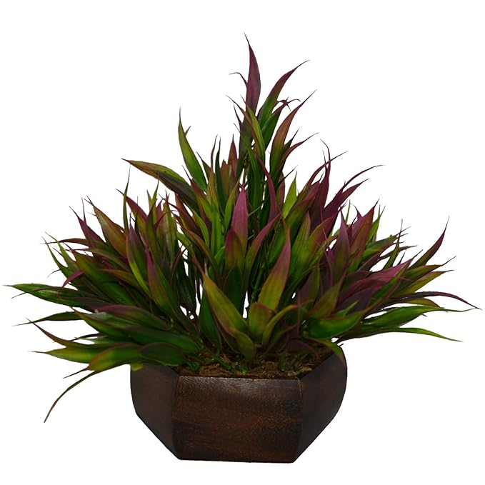 Fancy Mart Artificial Bamboo Leaves Plant (Size 7.5 Inchs/ 20 cms) With Wood Hexagun Pot-1380