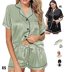 WJing Yi Jia Womens Pajama Sets XS-4XL Silk Satin