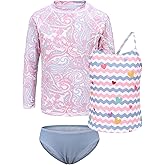 Girls 3 Piece Swimsuits Set Long Sleeve Rash Guard for Girls Tankini Bathing Suits Beach Swimwear 3-16 Years