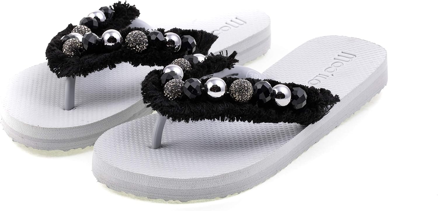 MOO´ILO Women's Summer Toe Separator Sandals 'Grey Three Pearls' with