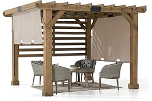 Sunjoy Cedar Pergola 10 x 11 ft. Wooden Hot Tub Pergola with Adjustable Canopy and Privacy Screen by SummerCove