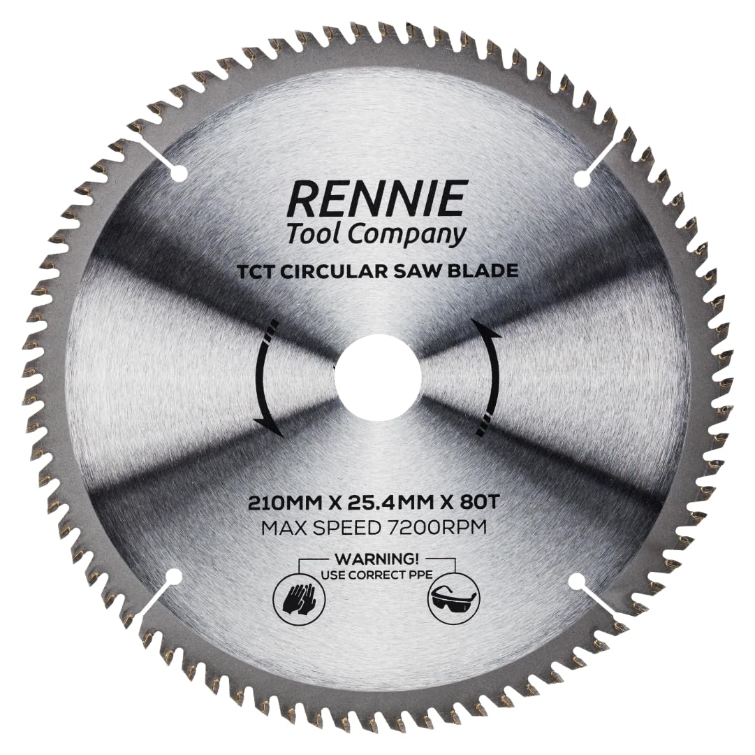 Rennie Tools - 210mm x 80T x 25.4mm Bore TCT Circular Wood Saw Blade Fits Evolution Saws & Evolution Rage Saws. 210mm Saw Blade 25.4mm Bore With 80 Teeth