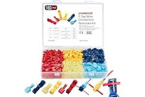 Chanzon T-Tap Wire Connector Quick Splice Kit 22-18,16-14,12-10GA AWG Self-Stripping Disconnect PA Insulation Spade Crimp Terminal Multi Color Assorted Through Cable Contact 160 pcs/80 Pairs