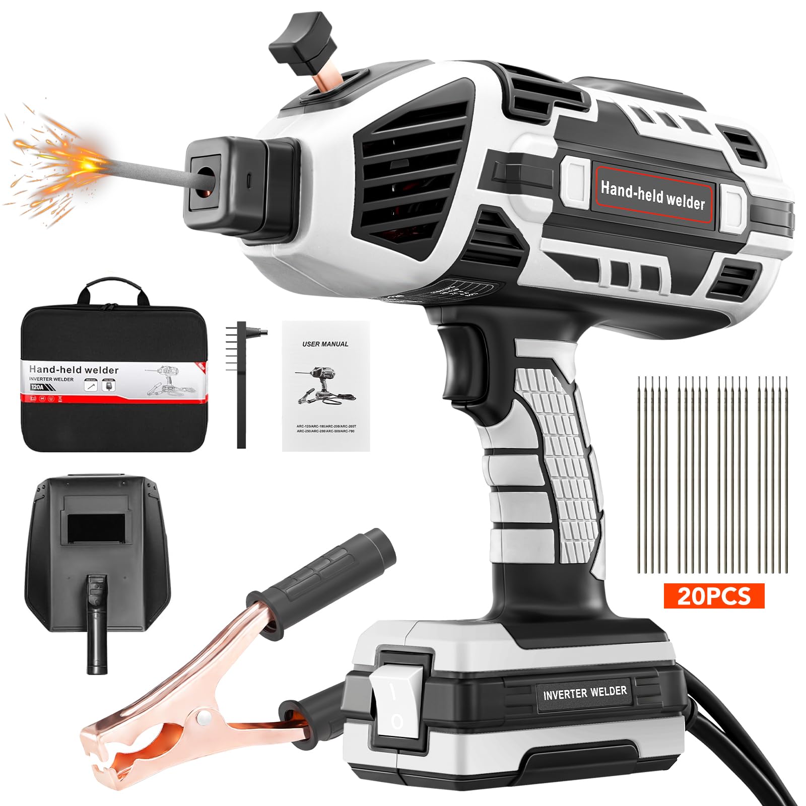 Photo 1 of Saker Portable Electric Welding Machine,110V Portable Welder Handheld with IGBT Inverter 5 Variable Current Adjustment,Portable ARC Welder Gun, Fits for 3/32" Wire Rods (Grey)