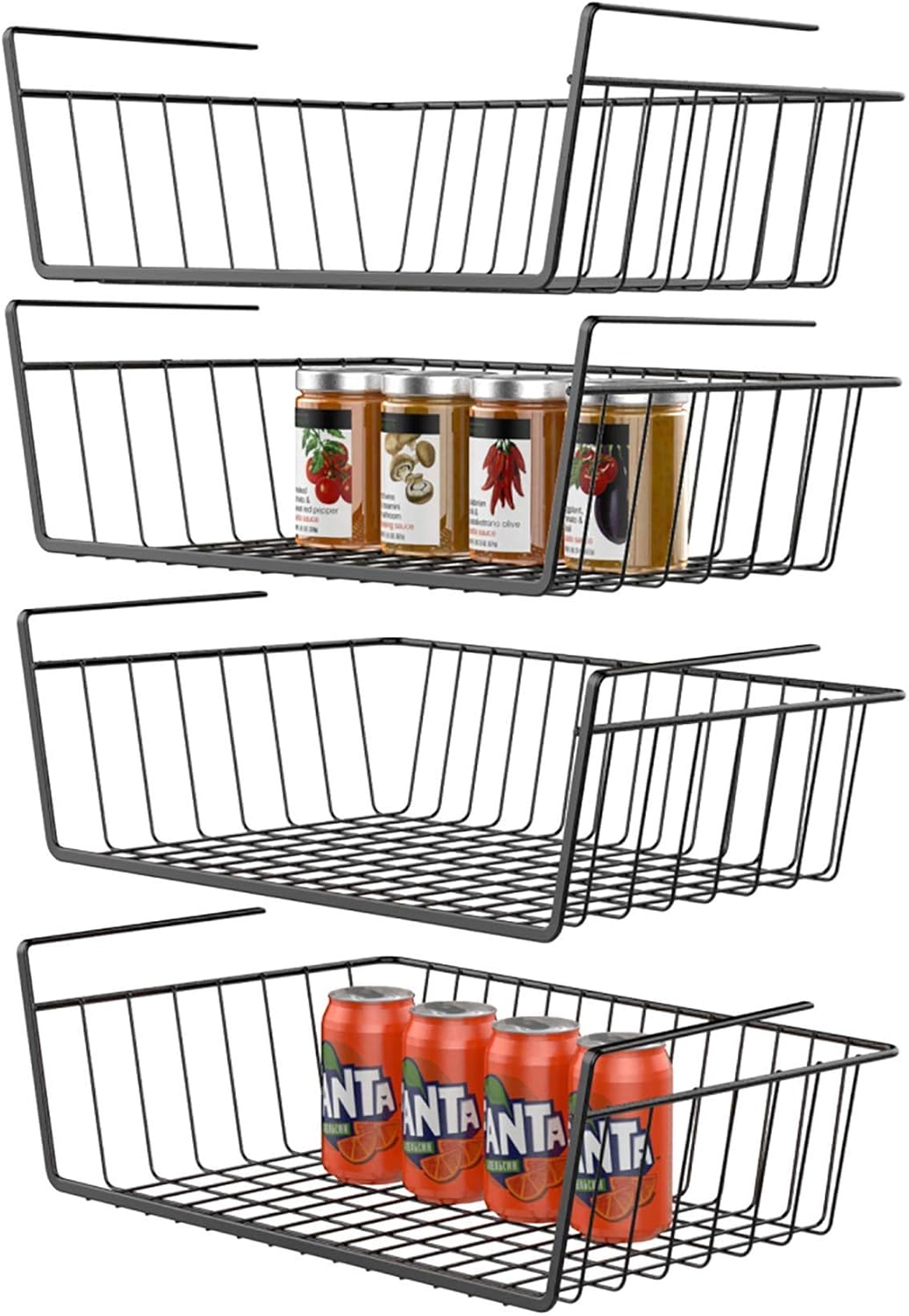 storage shelf baskets on Food Storage Milijia Under Shelf Basket Dark Brown 2 Pack Stackable Wire Storage Basket Hanging Storage Baskets For Pantry Shelf Cabinet Hanging Baskets