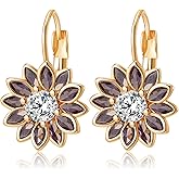 Austrian Crystal Flower Drop Leverback Earrings for Women Fashion 14K Gold Plated Hypoallergenic Jewelry