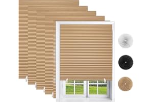 Changshade 6 Pack Temporary Blinds, Pleated Paper Blinds for Indoor Windows Cut to Size Adhesive Paper Shades No Tools No Drilling for Office, Bedroom, Living Room, 36" W x 72" H, Brown
