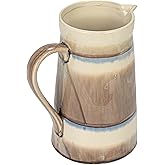 Creative Co-Op Round Stoneware Pitcher with Stripes and Crackle Glaze, Brown and Cream