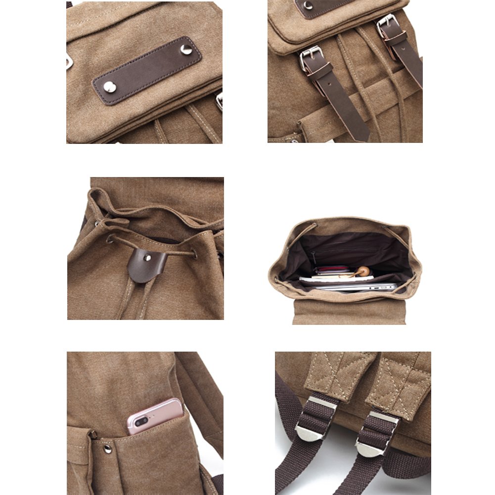 Vintage Canvas Backpack, Fresion Travel Rucksack School Bag Stylish Satchel Computer Laptop Bags fits up 14’’ for Boys and Girls, Brown