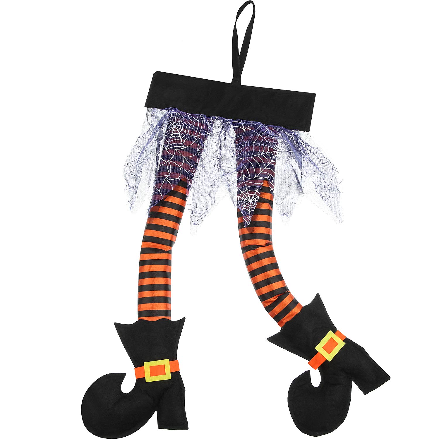 meekoo 1 Pcs Halloween Witch's Legs for Wreath Plush Stuffed Witch Legs with Shoes Sticking out of Window Door Car Auto Trunk Outdoor Wicked Novelty Hanging Car Trunk Yard Decor (Orange)