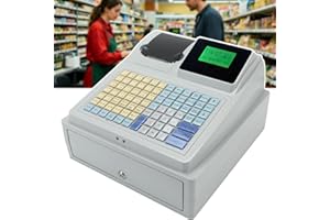 Electronic Cash Register, 81 Keys 8 Digital LED Cash Register with Drawer, Small Business Electronic Cash Register with Therm