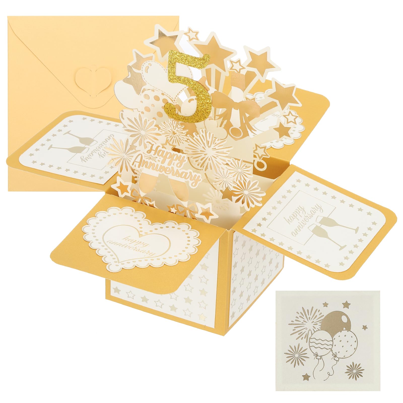 PATIKIL 5 Year Anniversary Card, Happy Anniversary Cards Wedding Anniversary Card for Wife Men Her Couple, Gold Tone