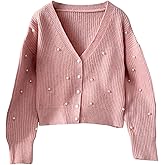 MakeMeChic Women's Pearl Beaded Button Down Cardigan Long Sleeve V Neck Fall Sweater Outerwear