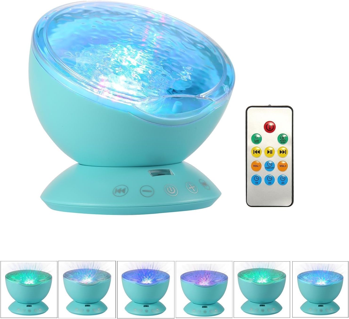 Willcome Upgraded Generation Remote Control LED Projector Ocean Wave Projection Lamp with Built-in Music Speaker and 7 Different Colors for Kid Sleeping Relaxing Night Light (Blue)