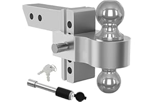 IFOKA Adjustable Trailer Hitch, Fit 2-Inch Receiver, 4-Inch Drop Hitch, Forged Aluminum Shank Tow Hitch, Ball Mount Hitch - 12,500 LBS GTW, 2 and 2-5/16 Inch Stainless Steel Balls with Double Locks