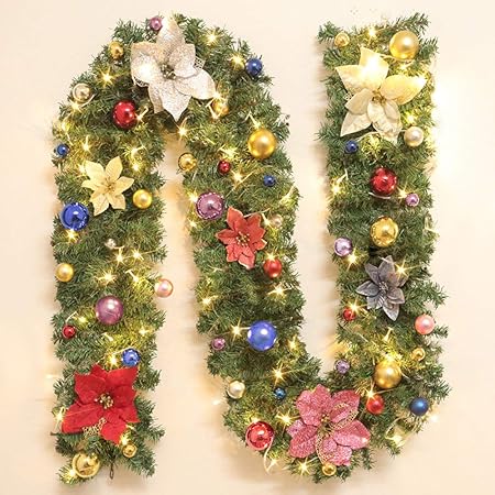 Esterno Finestra Decorazioni Natalizie.Ghirlanda Di Natale Led Verde Di 2 7m Con Ghirlande Di Fiori Colorati Ghirlanda A Sfera Per Interni All Esterno Porta Anteriore Finestra Home Decorazione Alberi Da Appendere Decorazioni Di Natale Amazon It Casa E Cucina