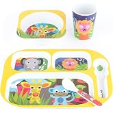 French Bull Toddler Kids Feeding Melamine Tableware Dinnerware Flatware BPA Free Dishwasher Safe, Durable Plate, Cup, bowl, Divided Tray Dinnerware Set - Jungle