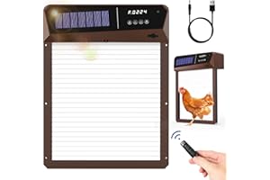 JOONEIRO Automatic Chicken Coop Door, Solar Powered/USB Rechargeable, 5000mAh Battery, Anti Pinch & Extrem Wether Electric Aluminum Auto Run Chicken Door, Light Sensor/Timer/Smart/100ft Remote Control, Brown