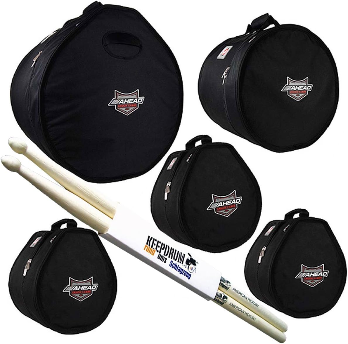 Ahead Armor Arset Drum Case Set Rock 22x18/10 x 8/12 x 9/14/16 X 16 Plus Keepdrum Drumsticks