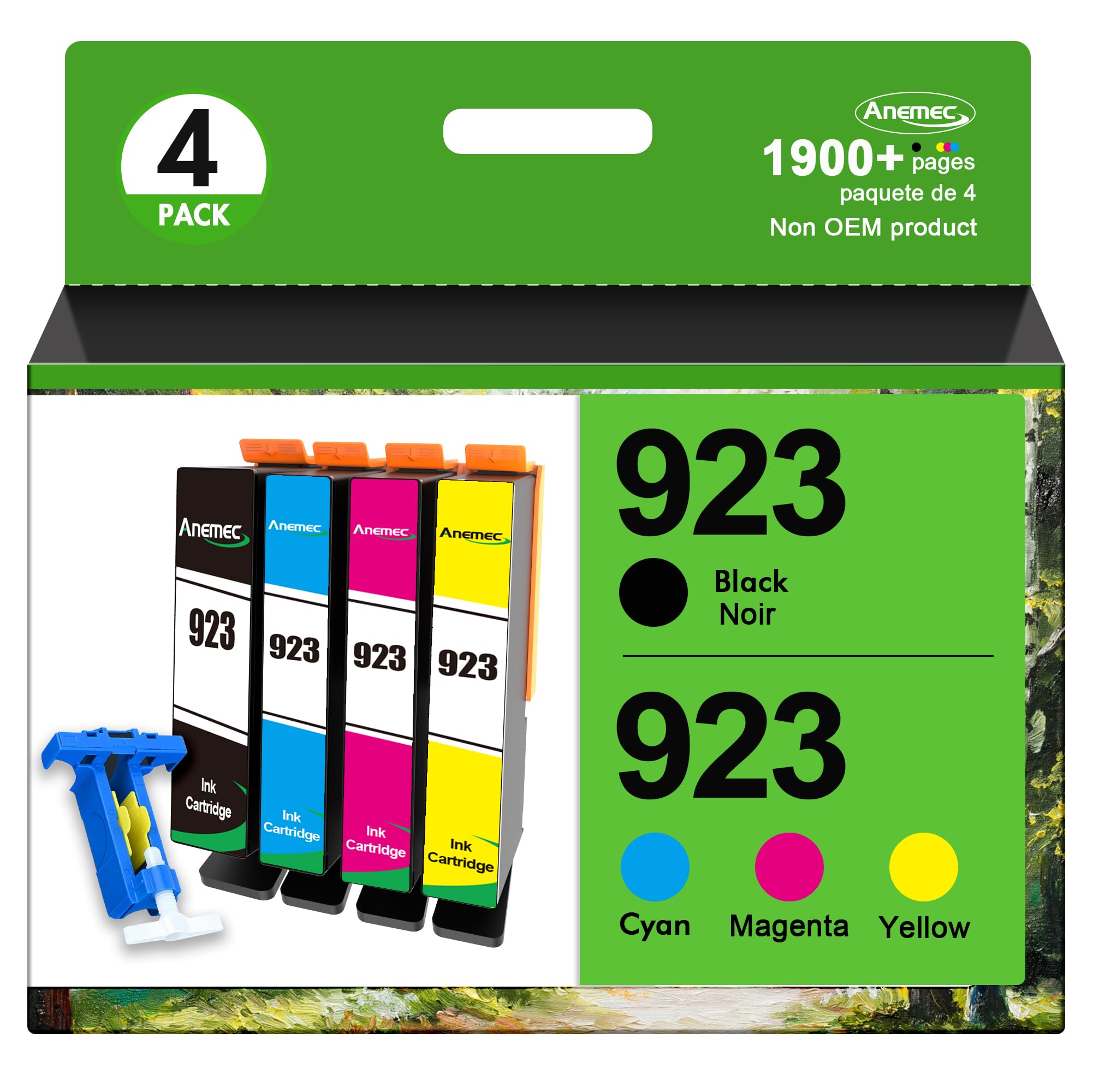 Photo 1 of 923 Ink Cartridges Combo Pack 923XL High Yield Compatible for HP 923 Ink Cartridges Work for OfficeJet Pro 8130e 8135e 8139e 8138e 8120e 8122e 8124e (4 Pack, Black Cyan Magenta Yellow) Without Chip
