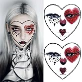 2 Pieces Spades A Heart Face Gems Makeup Tattoo Stickers Self Adhesive 3D Rhinestone Jewels Glitter Tattoo for Halloween Carnival Rave Party