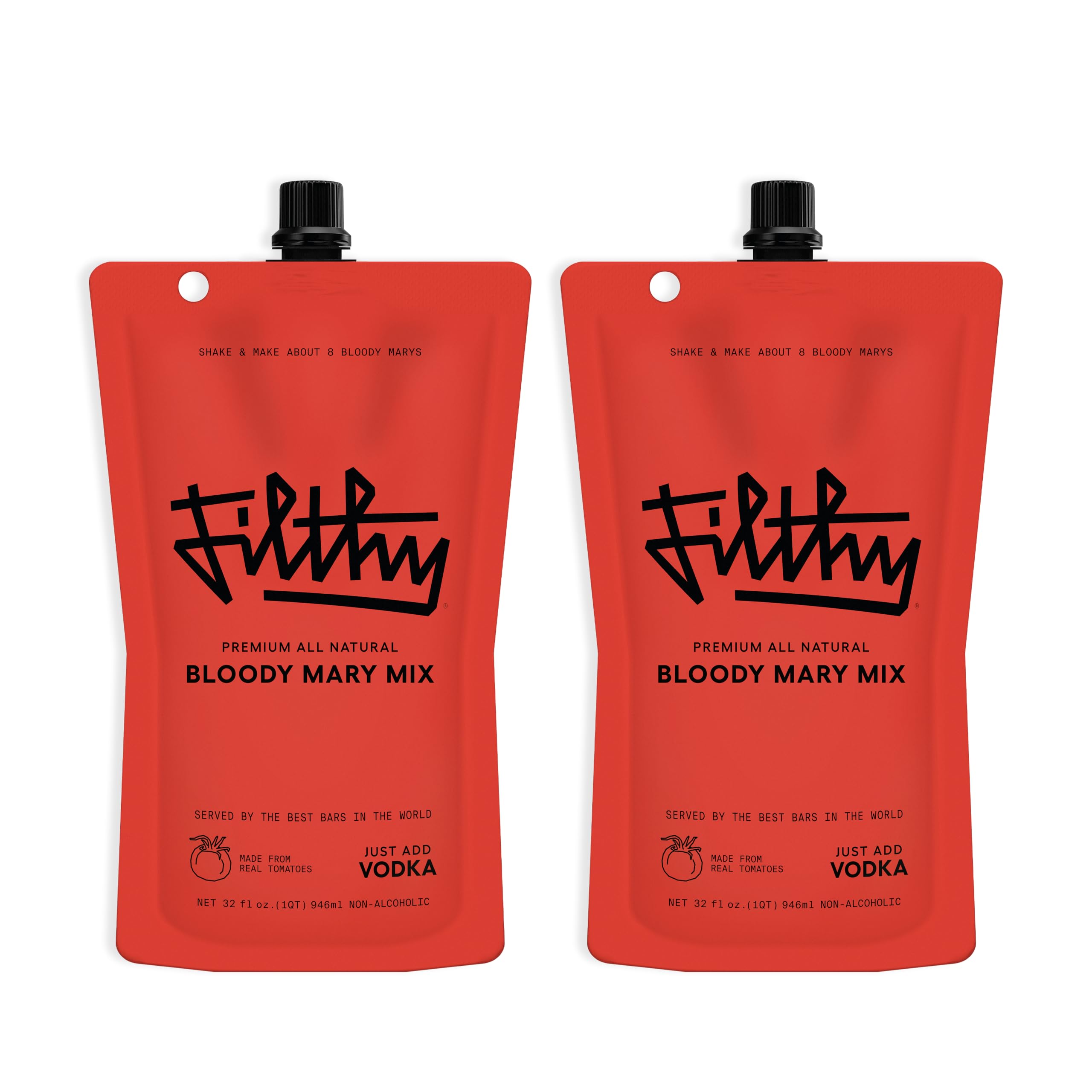 Filthy Bloody Mary Mix, Premium Cocktail Mixer, All-Natural, Non-GMO, Vegan & Gluten-Free, Travel Friendly for Vacation, Brunch, Home Bars and Hosting, Made From Real Tomatoes, 32 Oz Pouch, 2 Pack Image