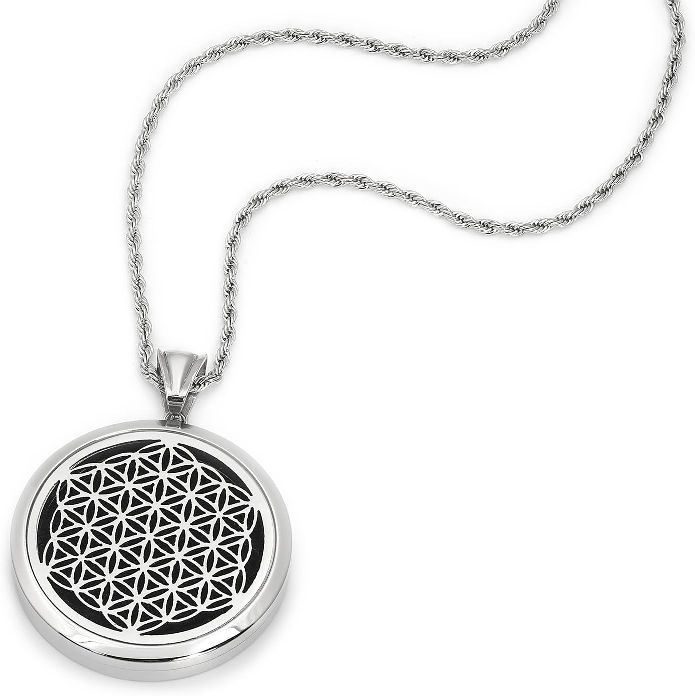 AromaLove London Unisex Essential Oil Diffuser Necklace - Aromatherapy Jewelry - Hypoallergenic 316L Surgical Grade Stainless Steel, 24" Rope Chain + 9 Washable Insert Pads